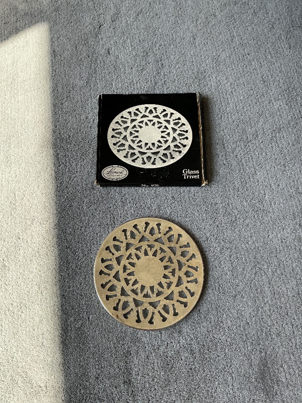 Vintage Leonard silver plate and glass trivet